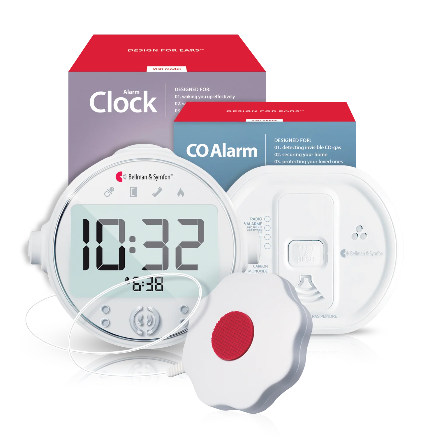 Carbon Monoxide Alarm Notification System with Alarm Clock Receiver and Bed Shaker